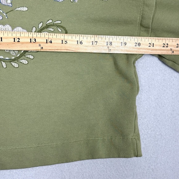 Anthropologie Top Womens Medium Floral Embroidered Sweatshirt Boxy Cropped Boho - Picture 9 of 12